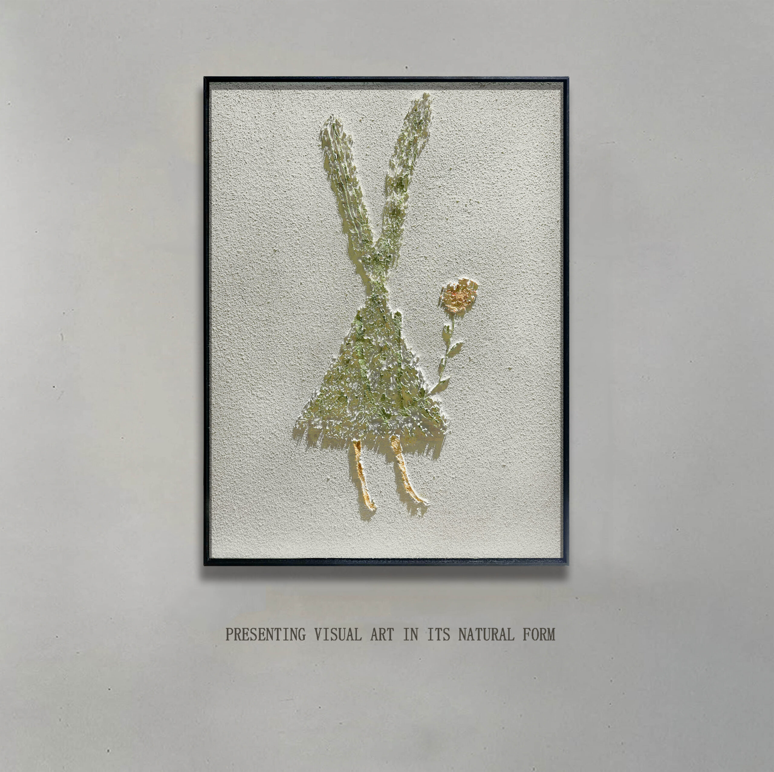 Screenshot The Rabbit Holding Flowers Wholesale Customized Abstract Wall Art Wabi Sabi Hotel Wall Art 100% Handmade 3D Texture Gypsum Painting - 图片 1